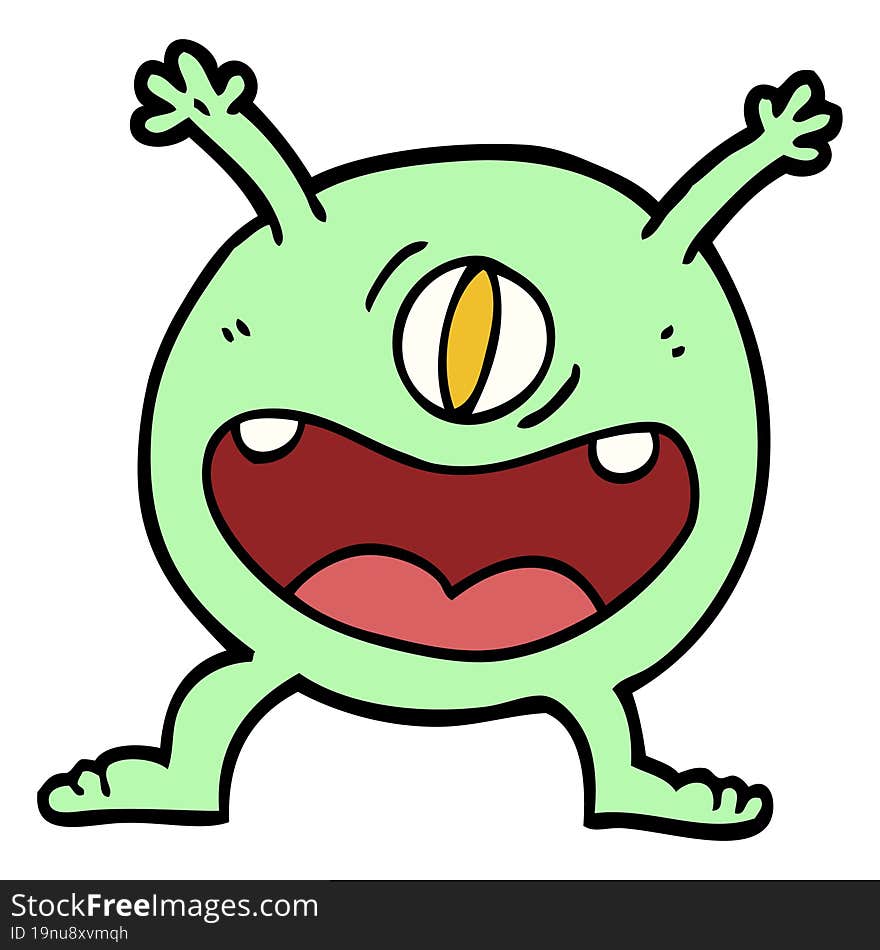 Hand Drawn Doodle Style Cartoon Monster