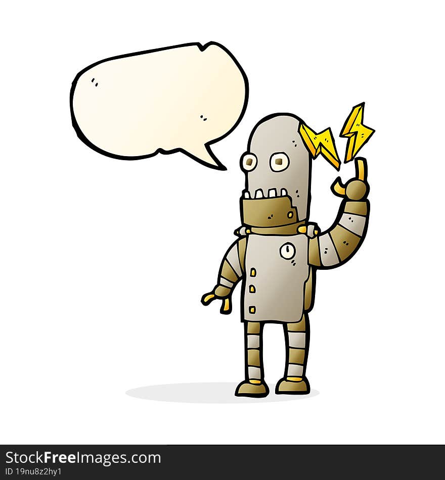 Cartoon Old Robot With Speech Bubble