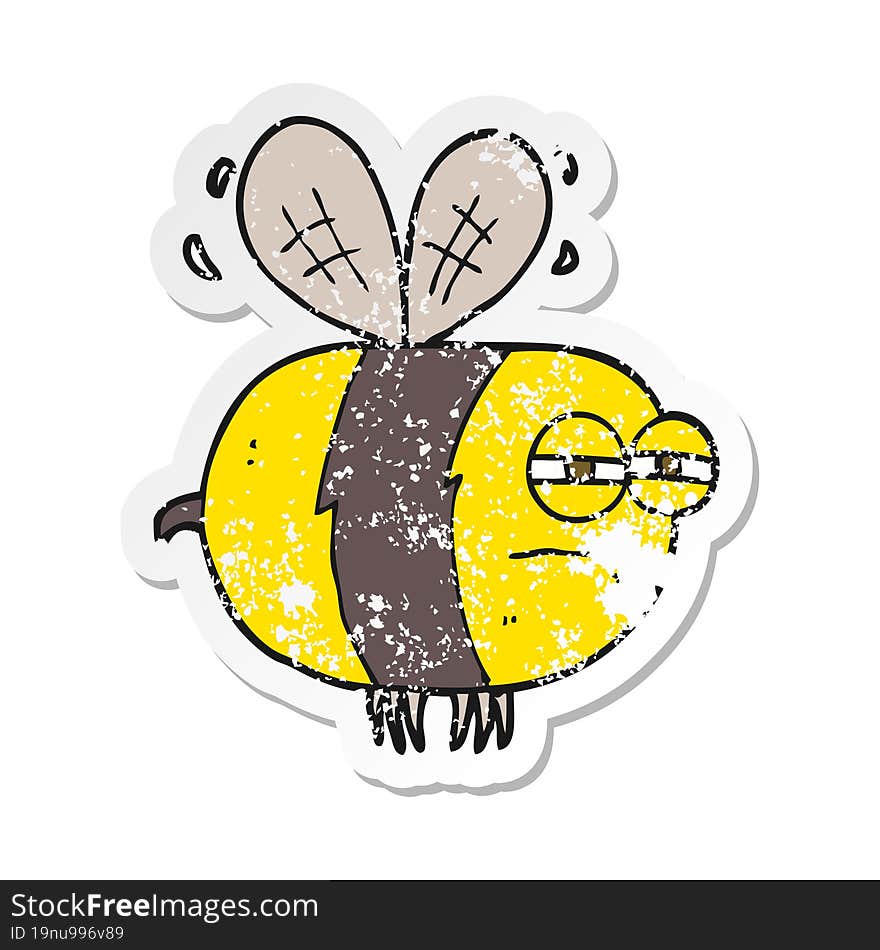 Retro Distressed Sticker Of A Cartoon Unhappy Bee