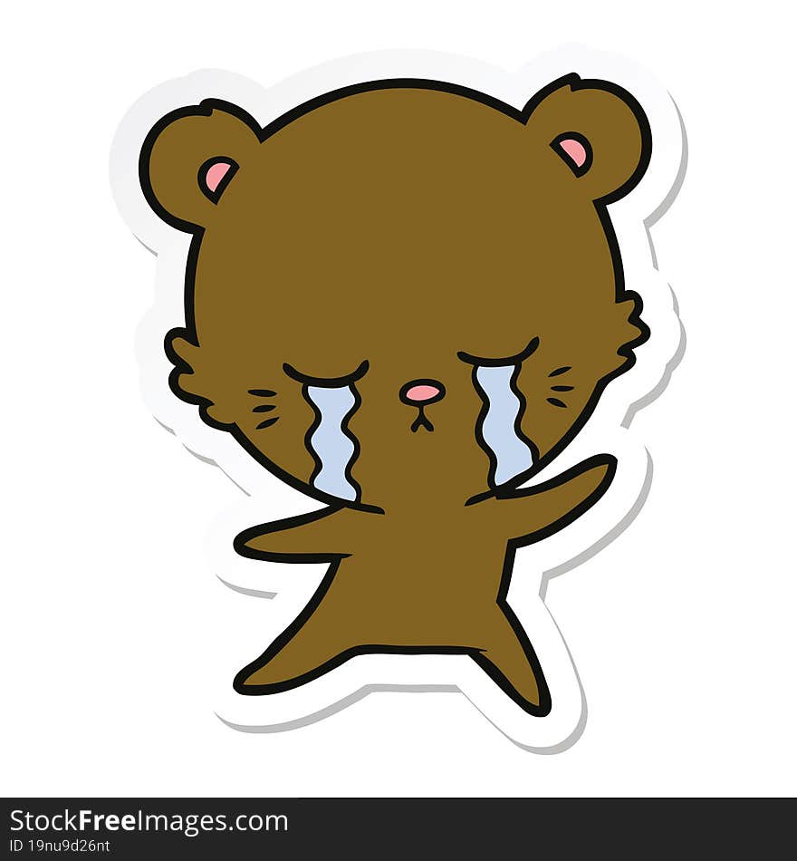 Sticker Of A Crying Cartoon Bear