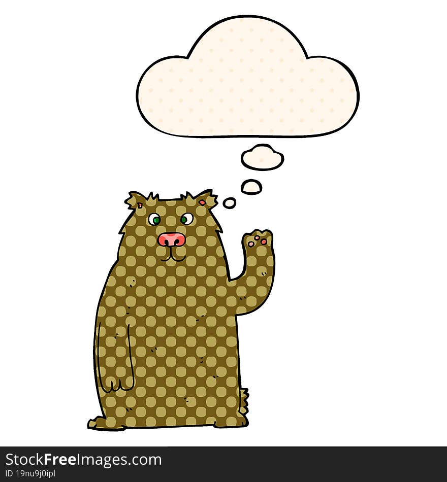 cartoon bear and thought bubble in comic book style