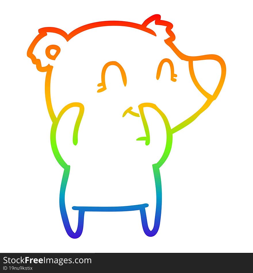 rainbow gradient line drawing giggling polar bear cartoon