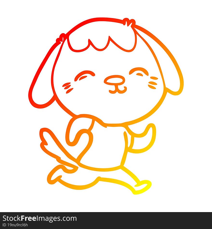 warm gradient line drawing happy cartoon dog running