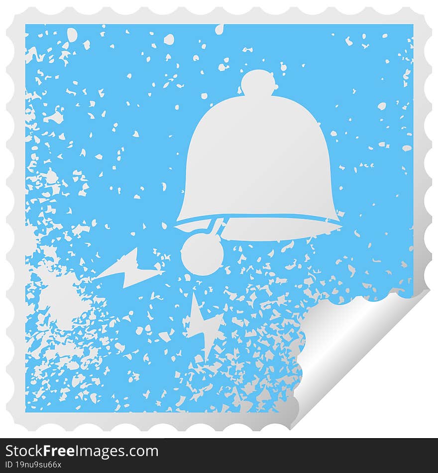 distressed square peeling sticker symbol of a ringing bell