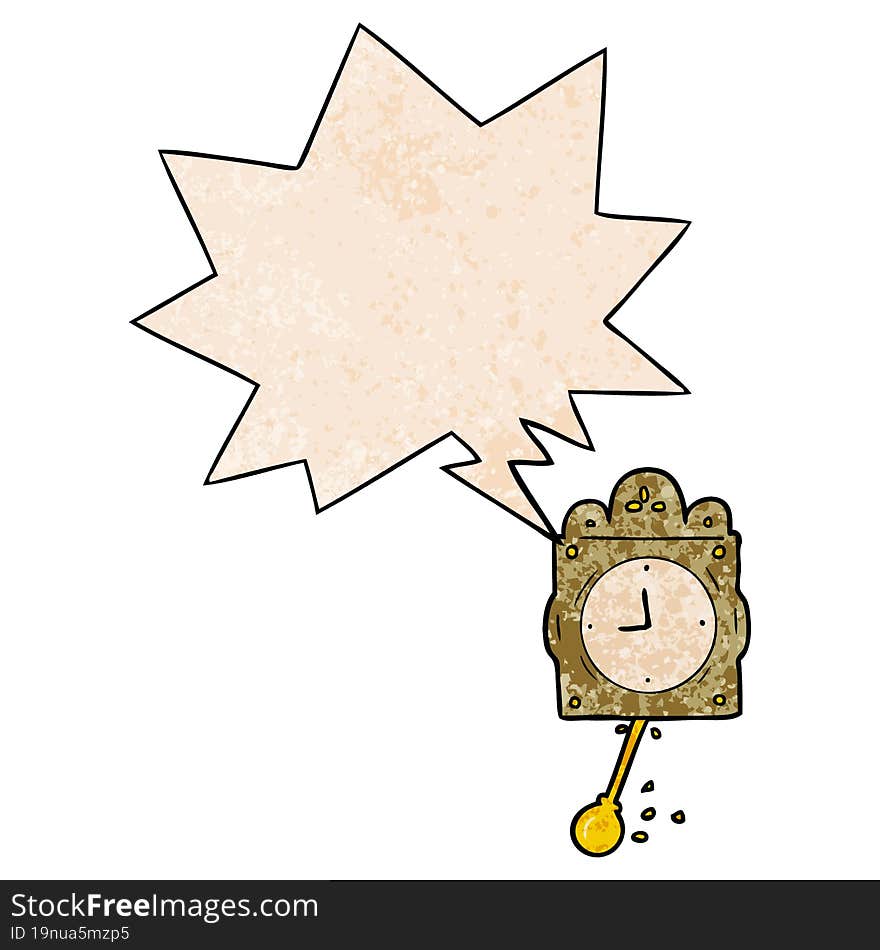 Cartoon Ticking Clock And Pendulum And Speech Bubble In Retro Texture Style