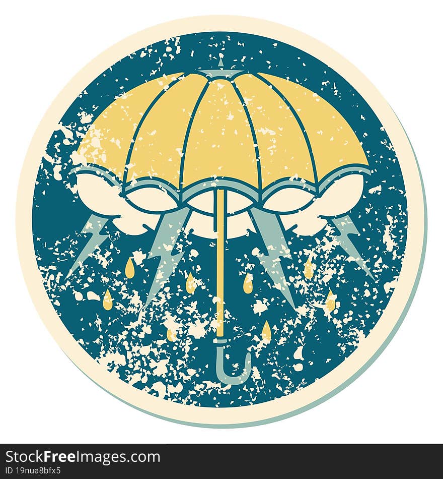 distressed sticker tattoo style icon of an umbrella