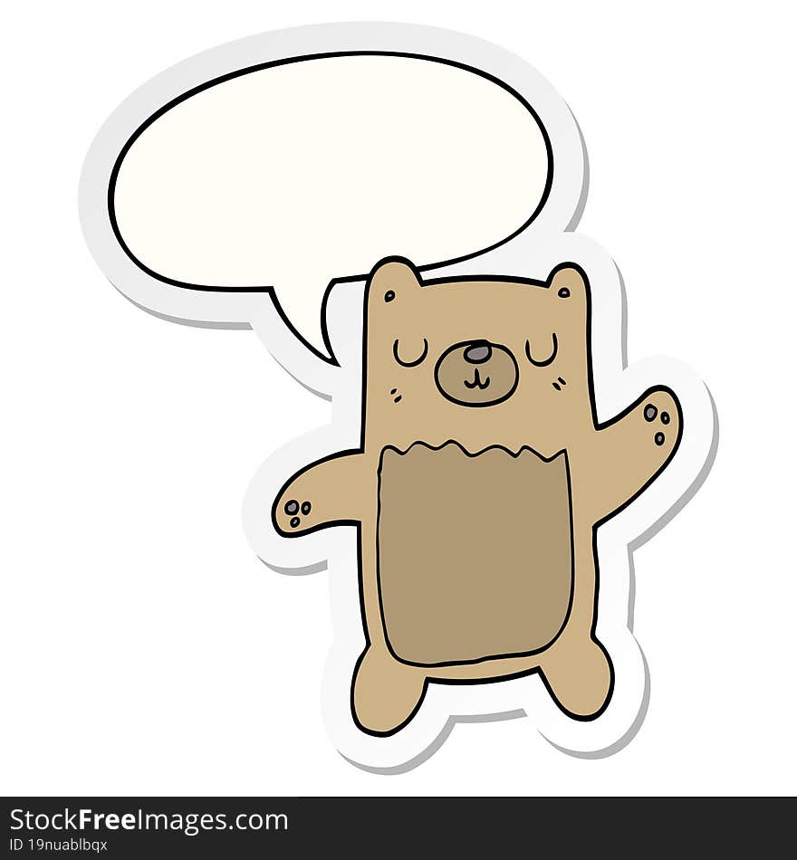 cartoon bear with speech bubble sticker. cartoon bear with speech bubble sticker