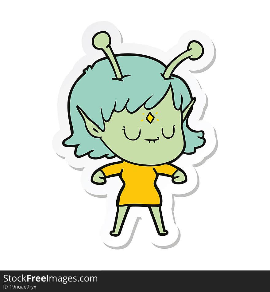 sticker of a cartoon alien girl