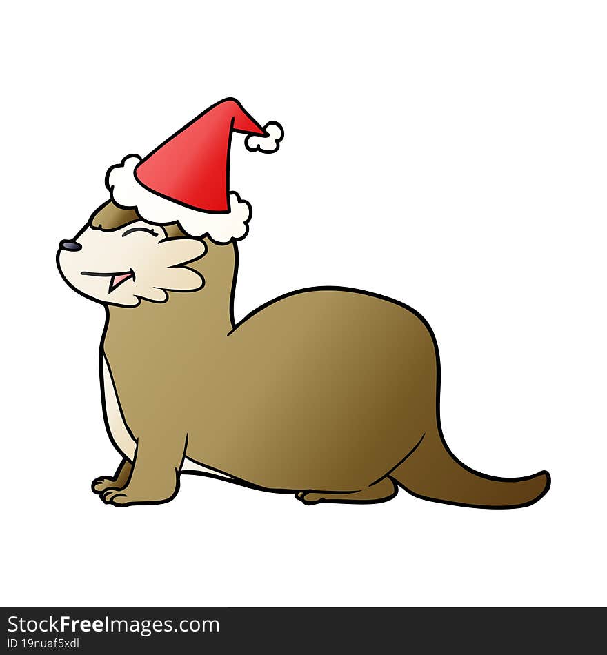 laughing otter hand drawn gradient cartoon of a wearing santa hat. laughing otter hand drawn gradient cartoon of a wearing santa hat