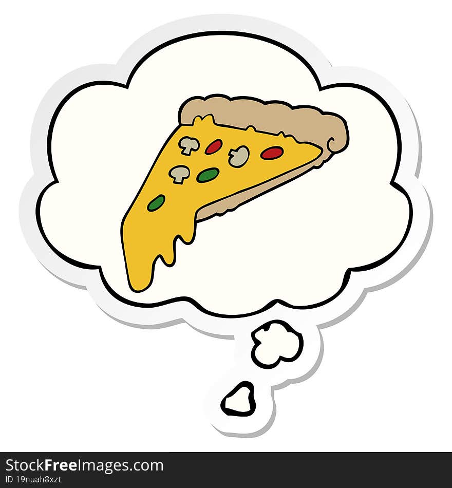 cartoon pizza slice and thought bubble as a printed sticker