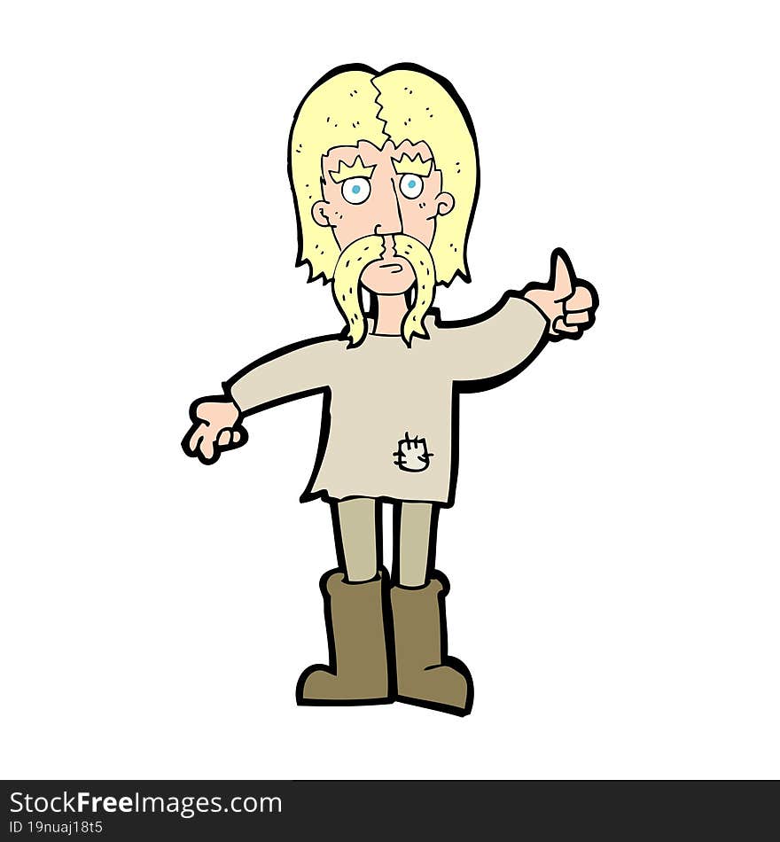 cartoon hippie man giving thumbs up symbol