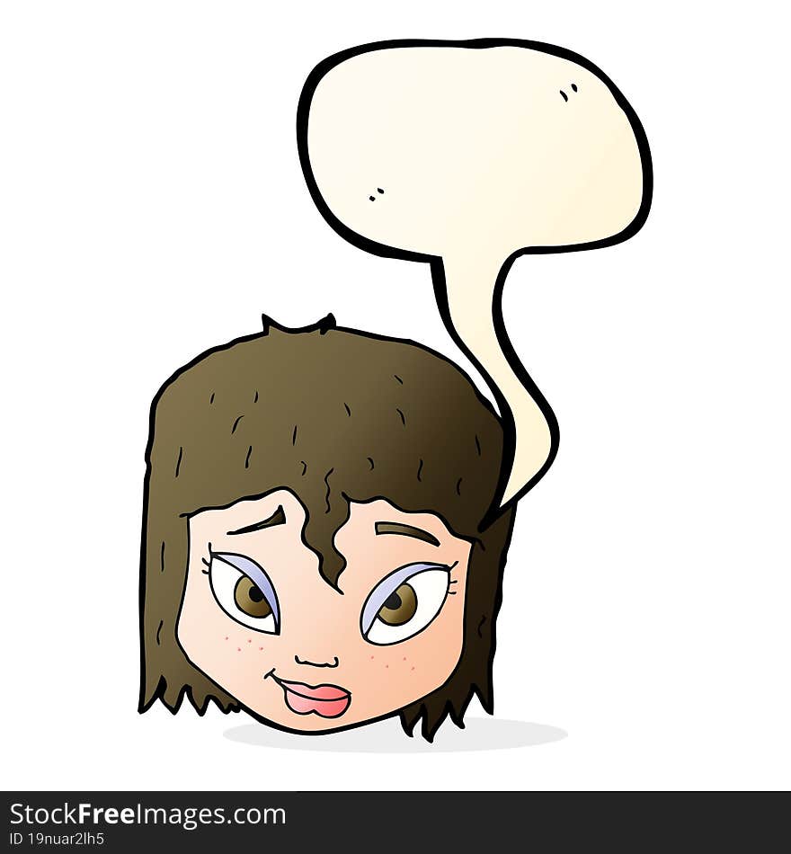 cartoon female face with speech bubble