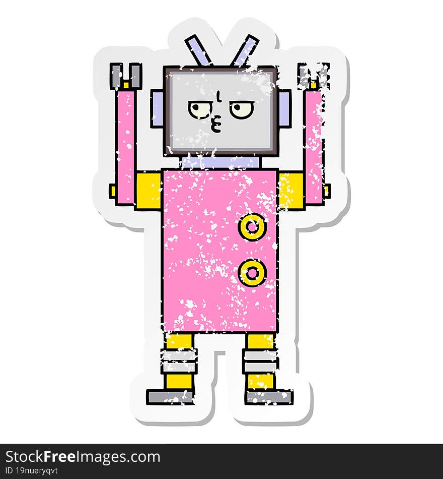 Distressed Sticker Of A Cute Cartoon Robot