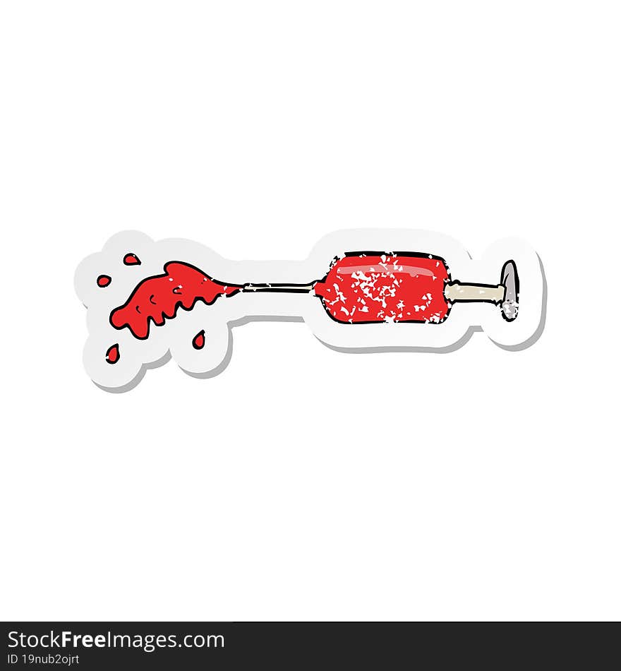 Retro Distressed Sticker Of A Cartoon Squirting Medical Needle