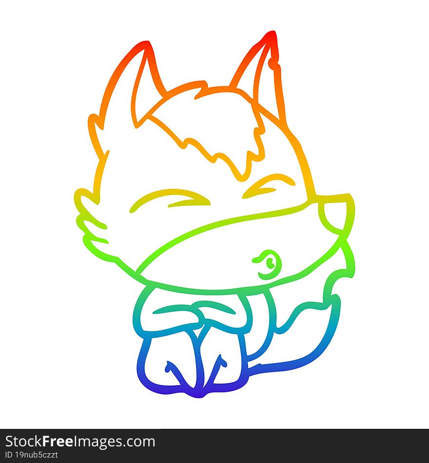 Rainbow Gradient Line Drawing Cartoon Wolf Whistling