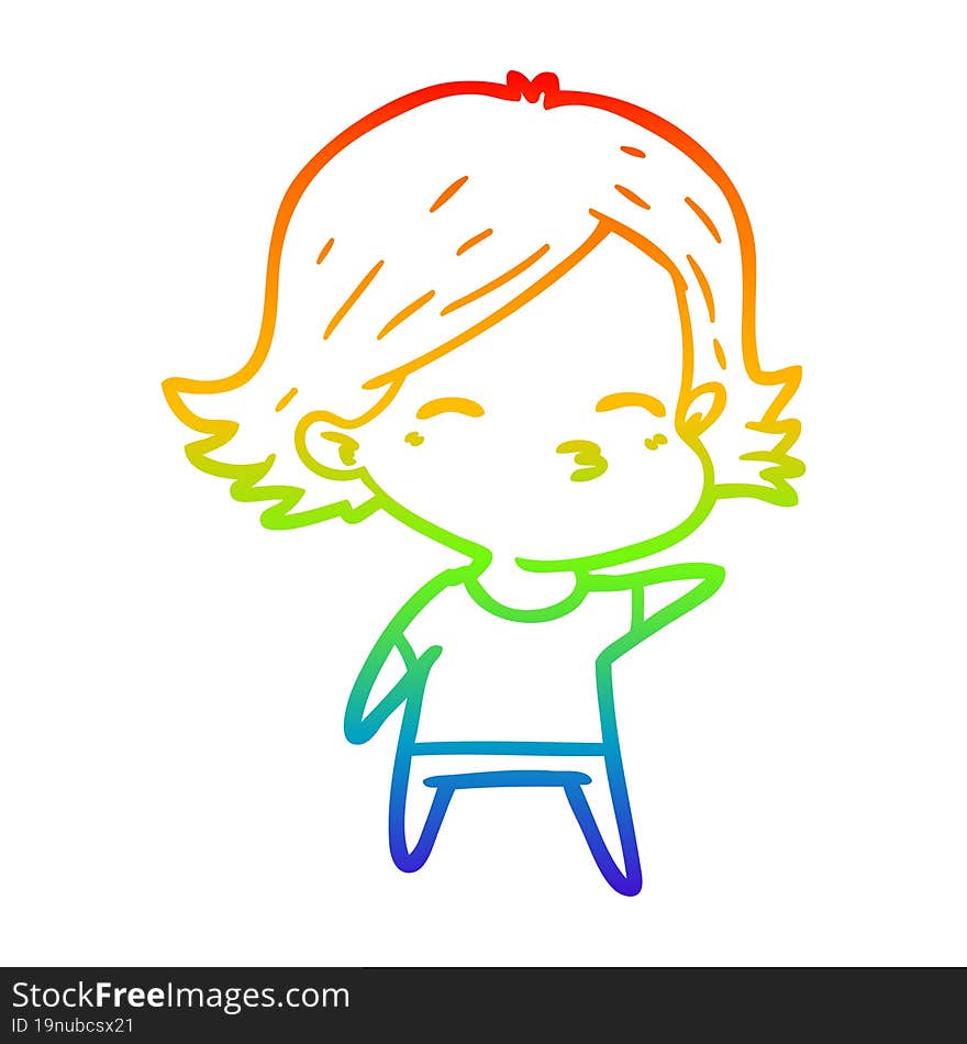 rainbow gradient line drawing of a cartoon woman