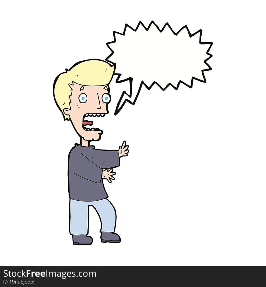 cartoon terrified man with speech bubble