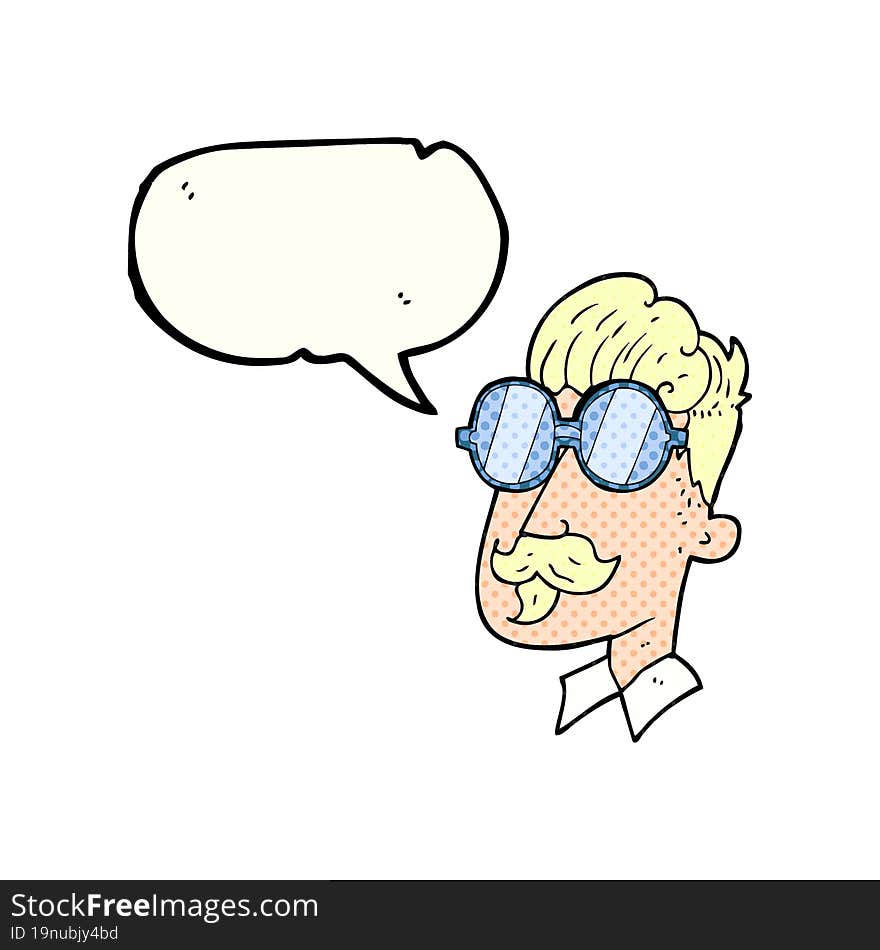 Comic Book Speech Bubble Cartoon Man With Mustache And Spectacles