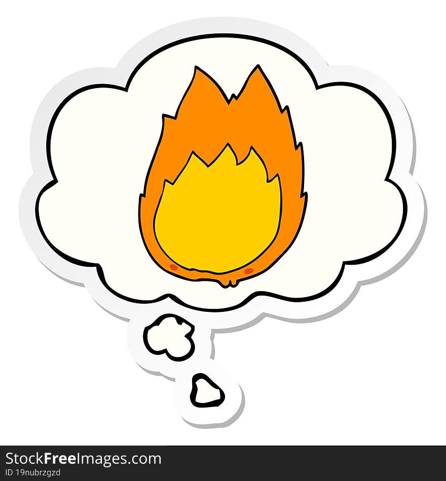 cartoon flames and thought bubble as a printed sticker