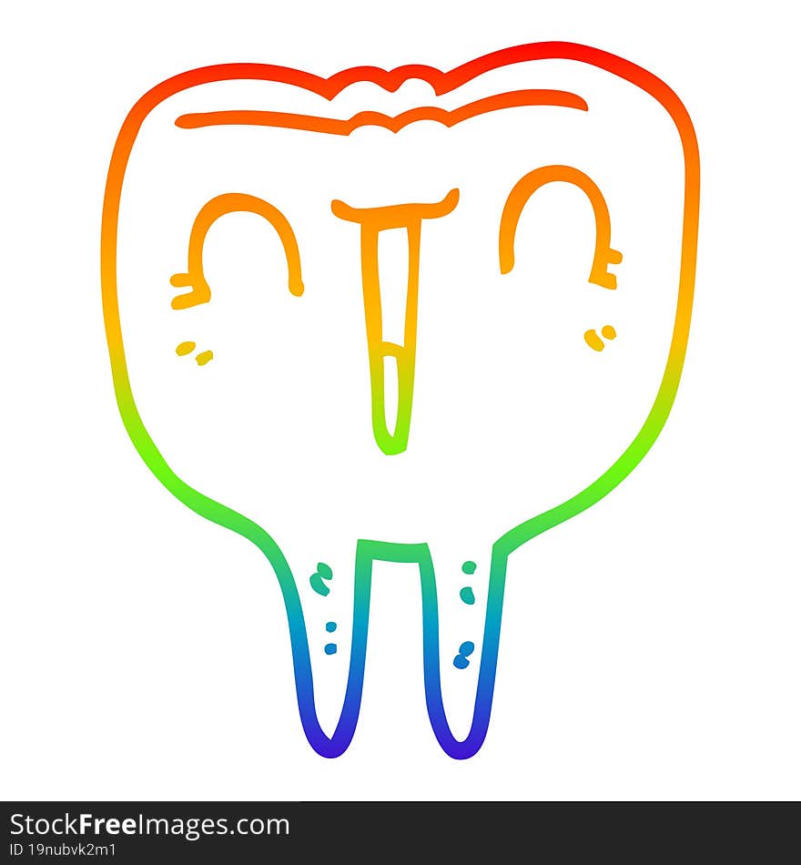 rainbow gradient line drawing cartoon happy tooth