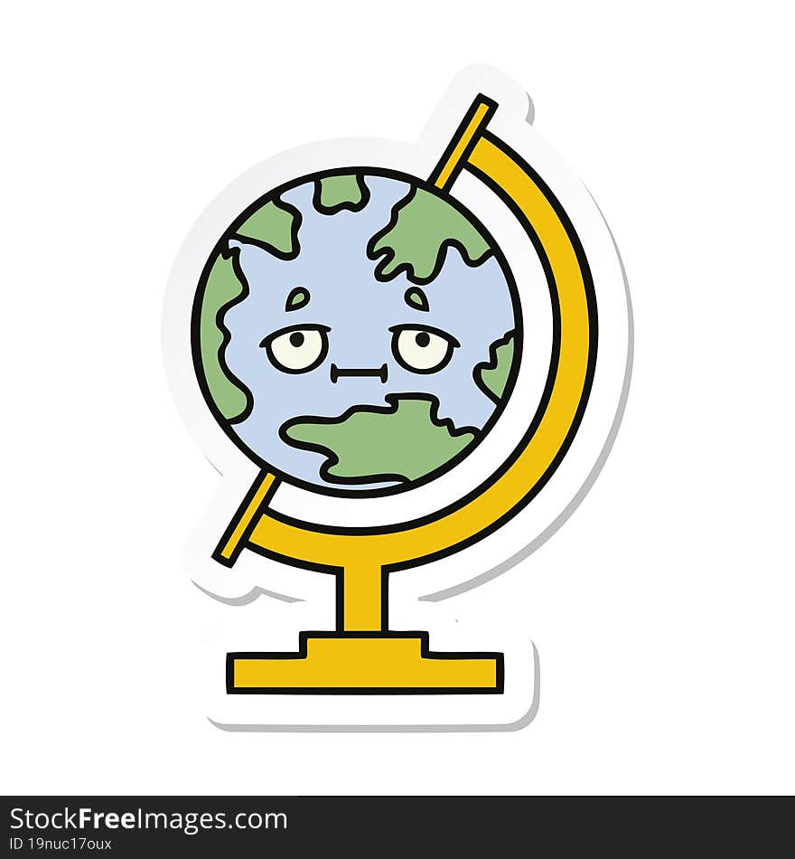 Sticker Of A Cute Cartoon Globe Of The World