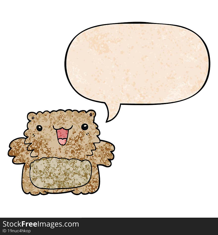 Cartoon Bear And Speech Bubble In Retro Texture Style