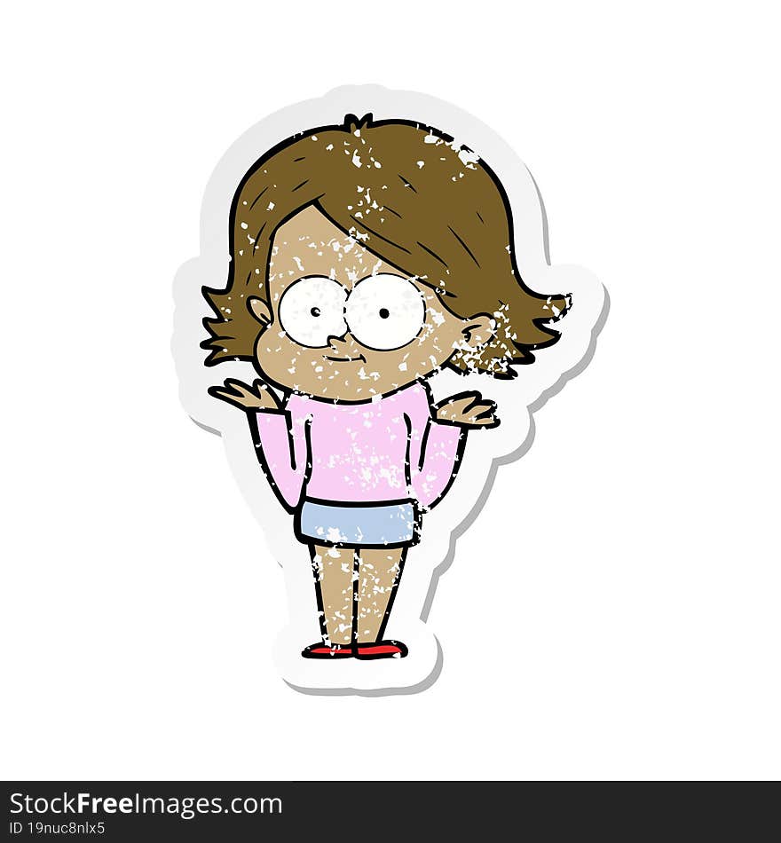 distressed sticker of a happy cartoon girl