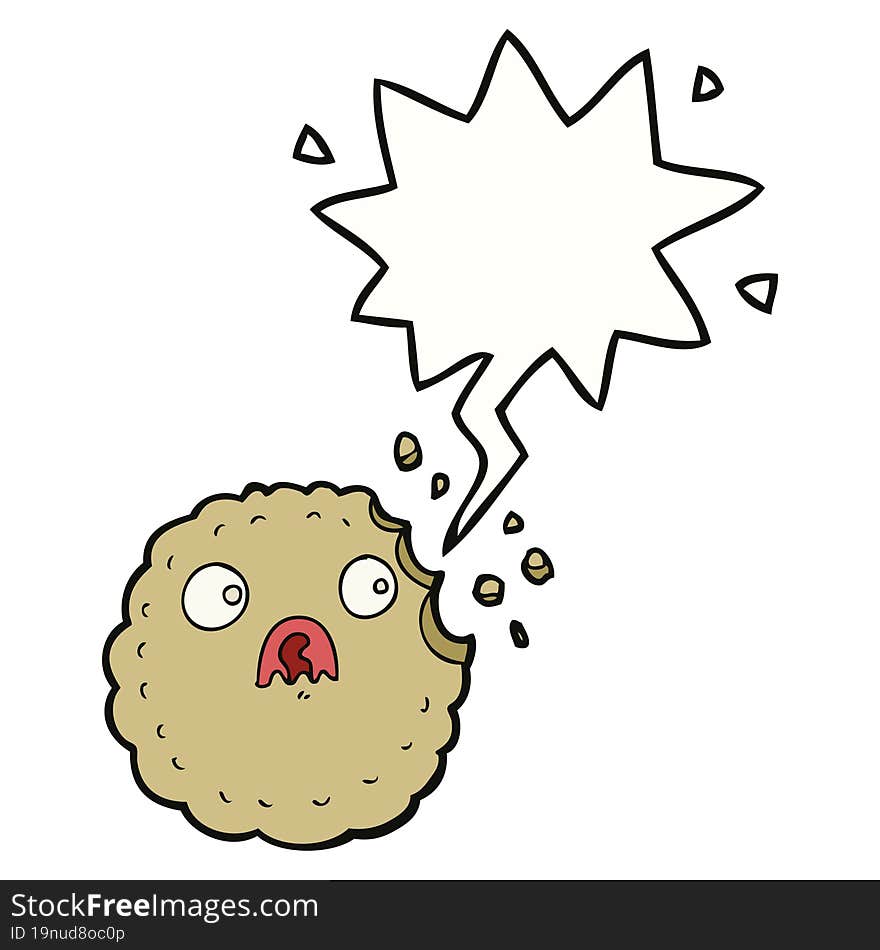 frightened cookie cartoon and speech bubble