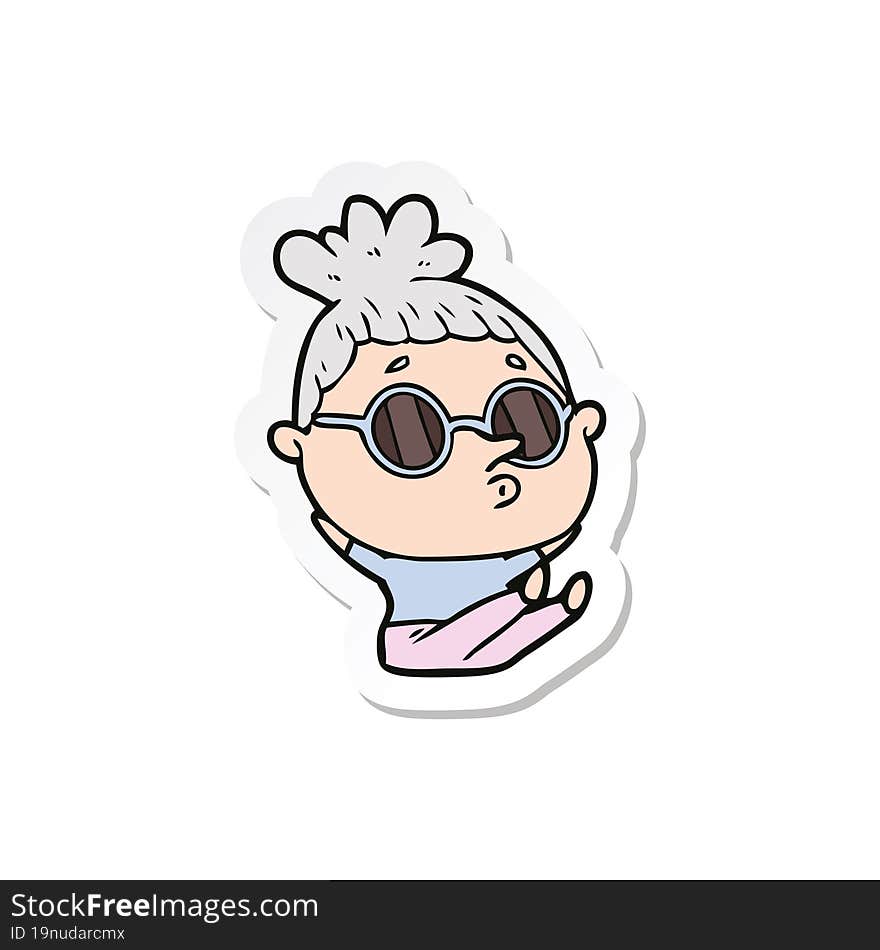 sticker of a cartoon woman wearing sunglasses