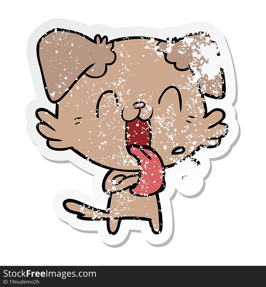 distressed sticker of a cartoon panting dog