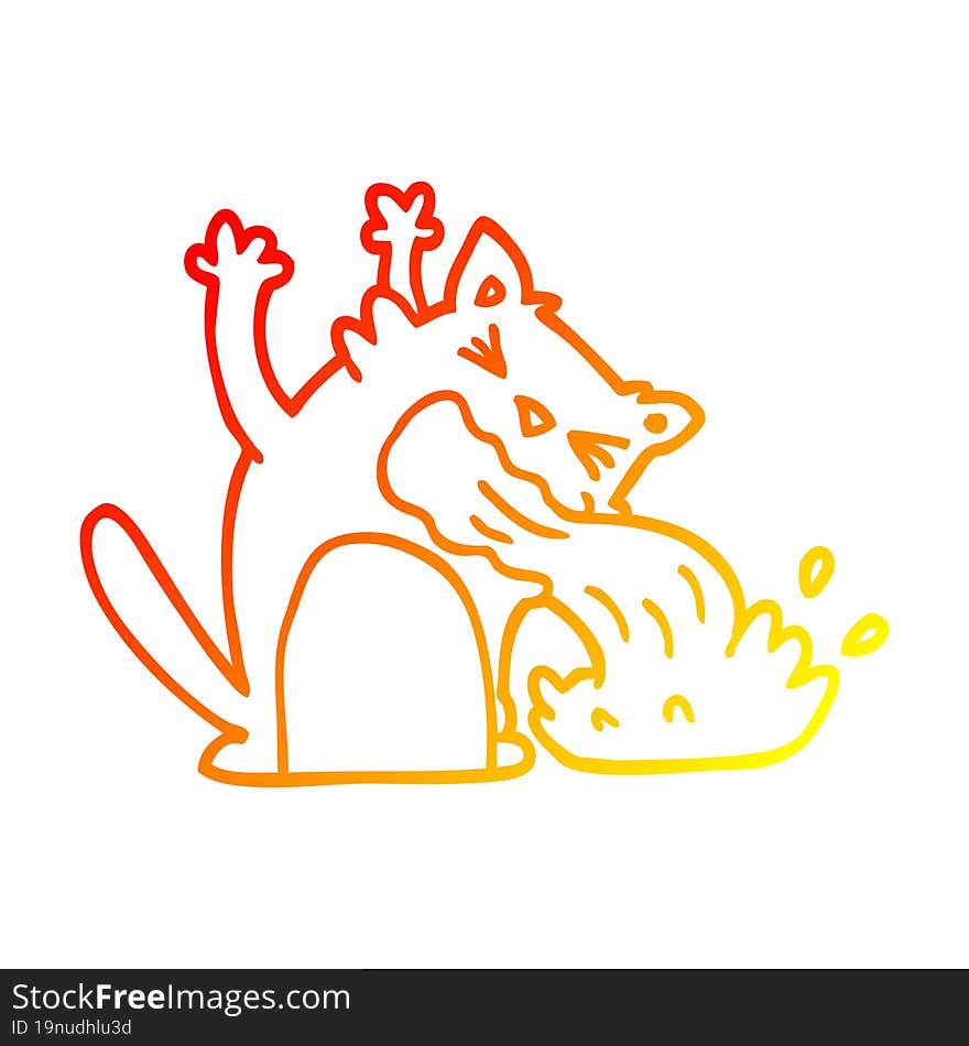 Warm Gradient Line Drawing Cartoon Of An Ill Cat