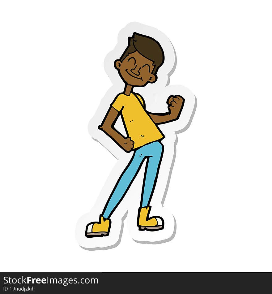 Sticker Of A Cartoon Celebrating Man