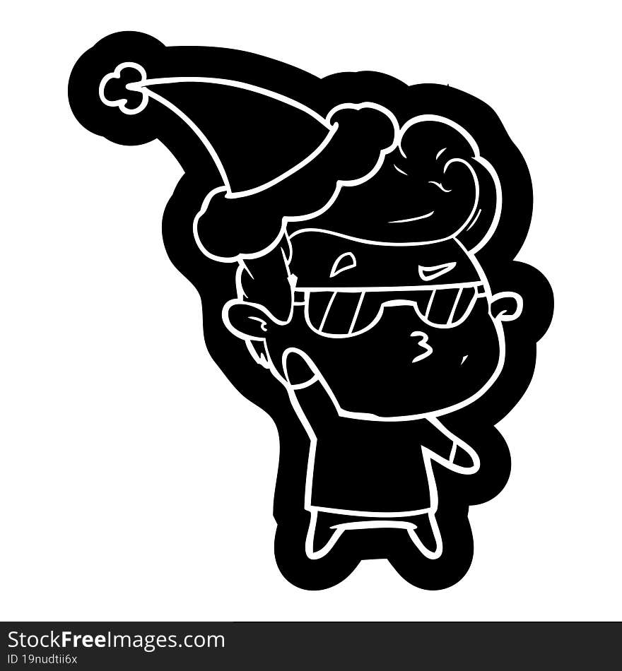 cartoon icon of a cool guy wearing santa hat