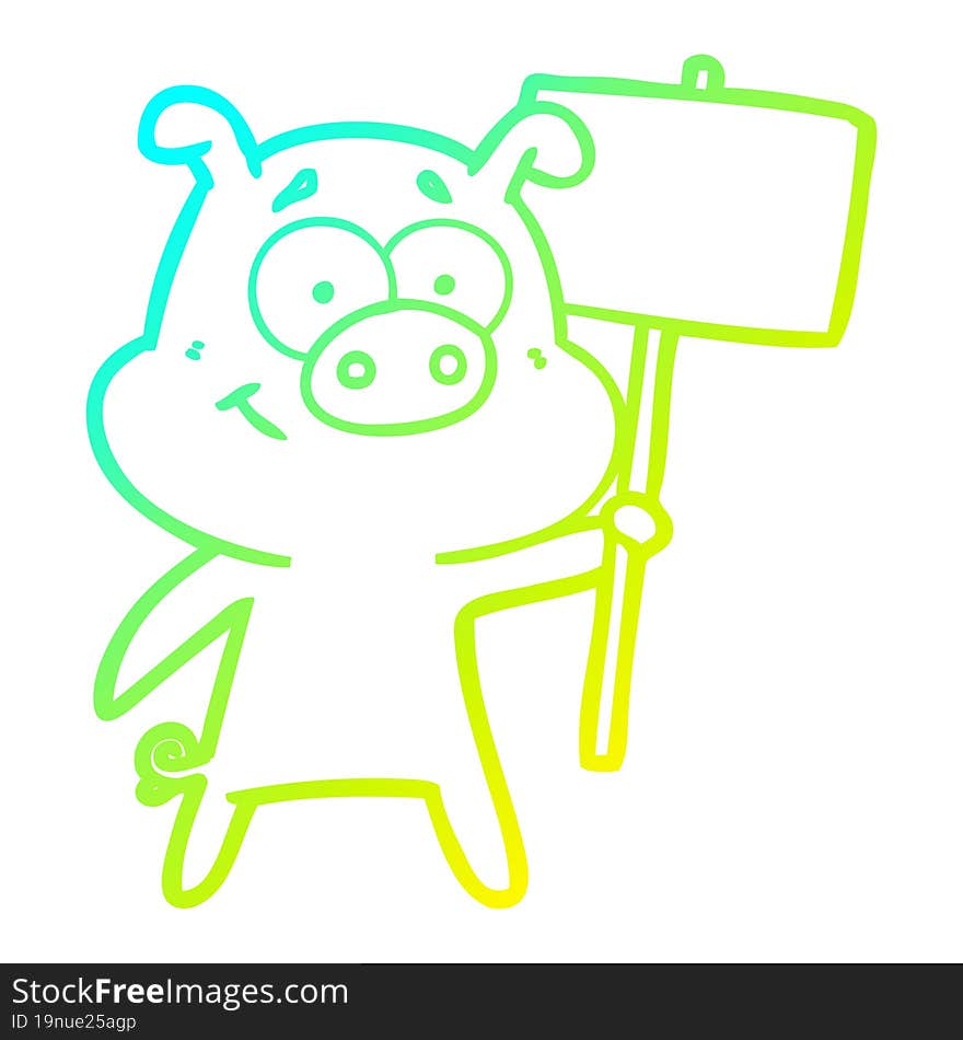 cold gradient line drawing happy cartoon pig