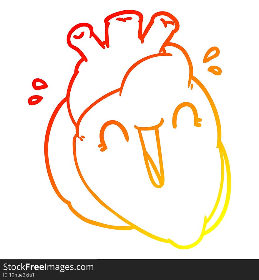 warm gradient line drawing of a cartoon heart laughing