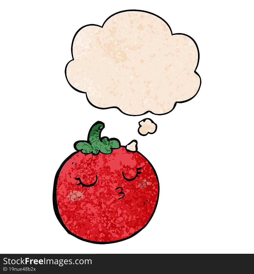 cartoon tomato and thought bubble in grunge texture pattern style