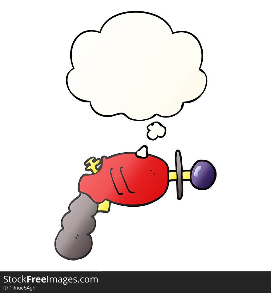 cartoon ray gun and thought bubble in smooth gradient style