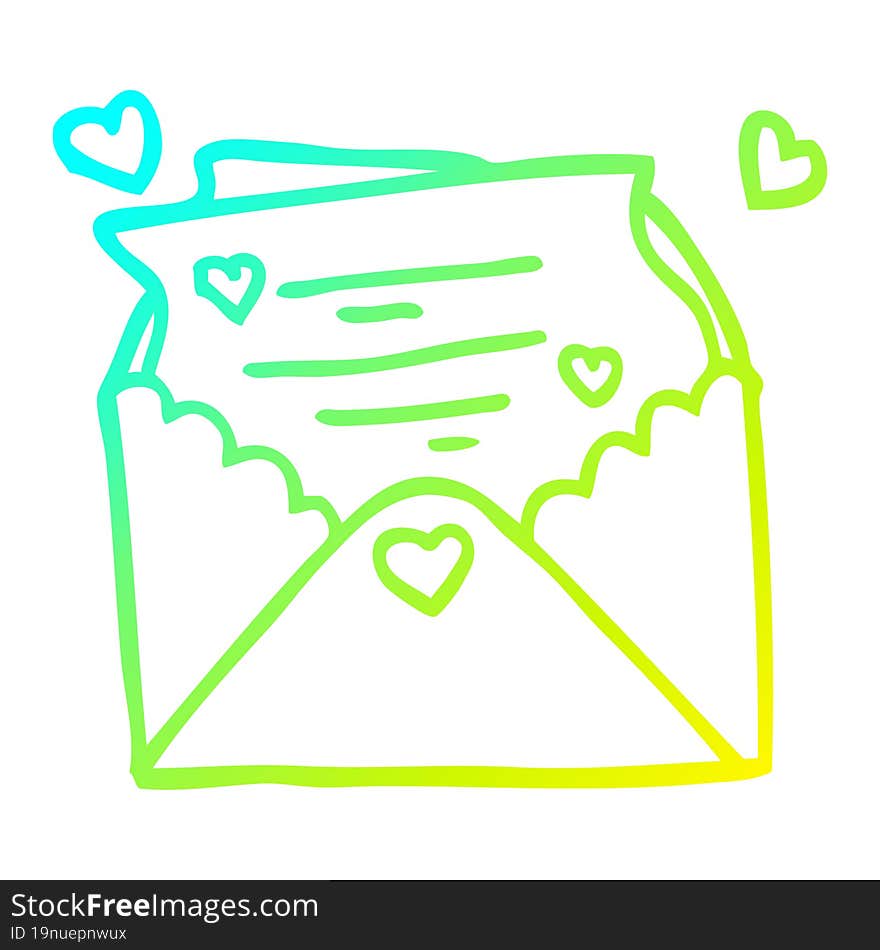 cold gradient line drawing of a cartoon love letter