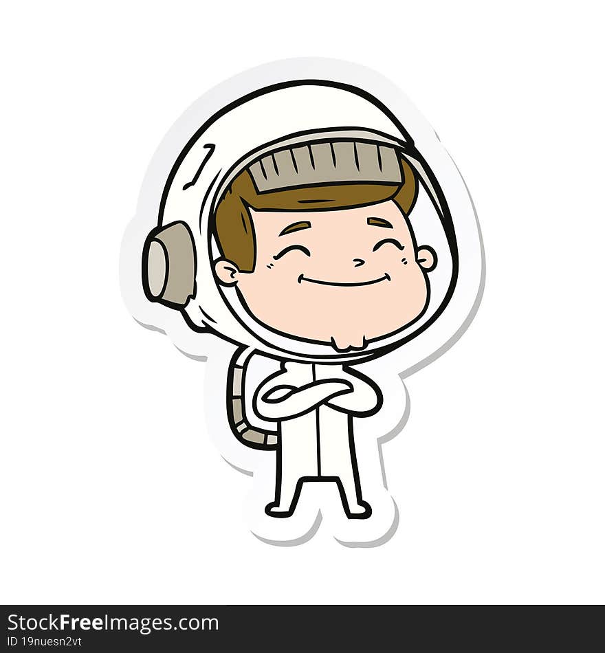 sticker of a happy cartoon astronaut