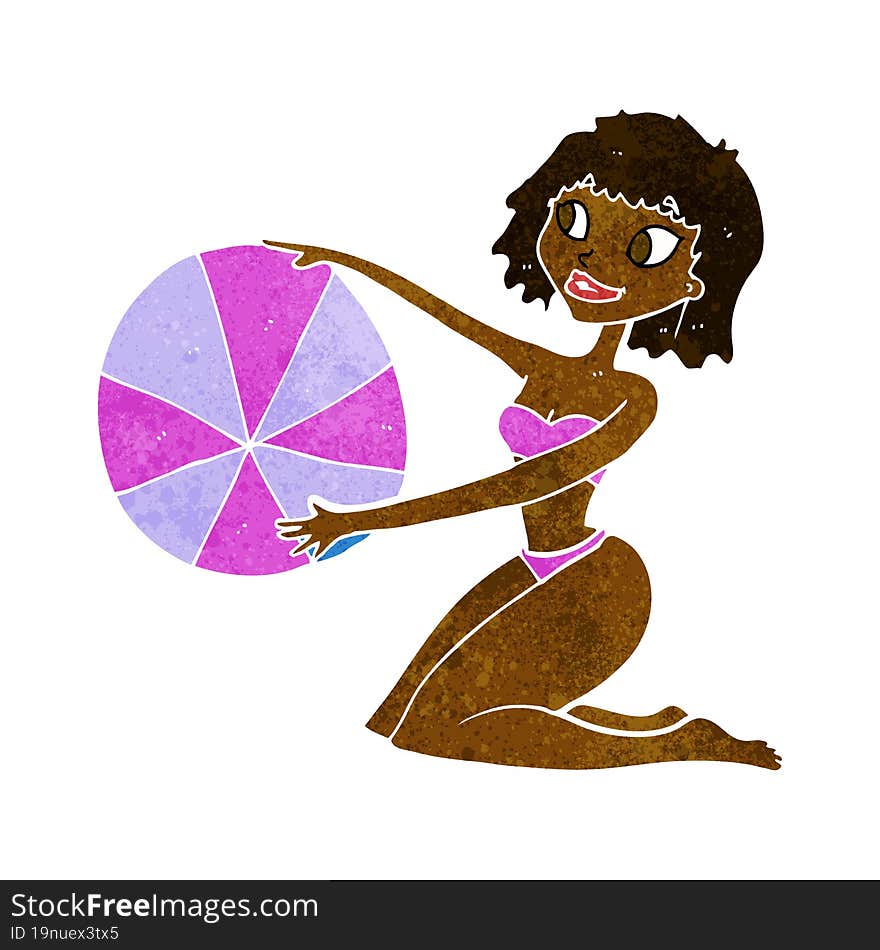 cartoon bikini girl with beach ball