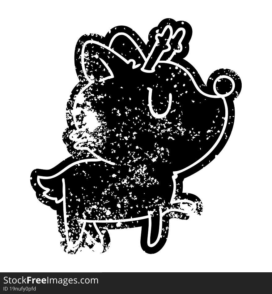 grunge distressed icon of  kawaii cute deer. grunge distressed icon of  kawaii cute deer