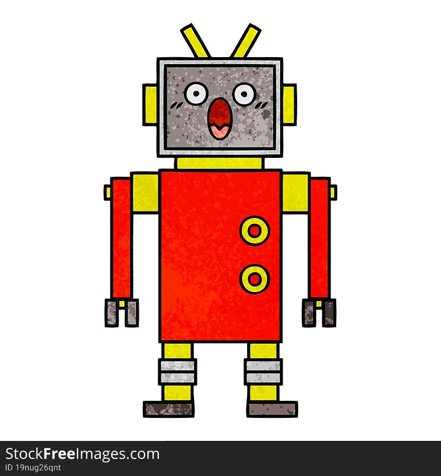 retro grunge texture cartoon of a robot