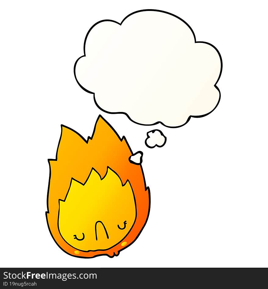 cartoon unhappy flame and thought bubble in smooth gradient style