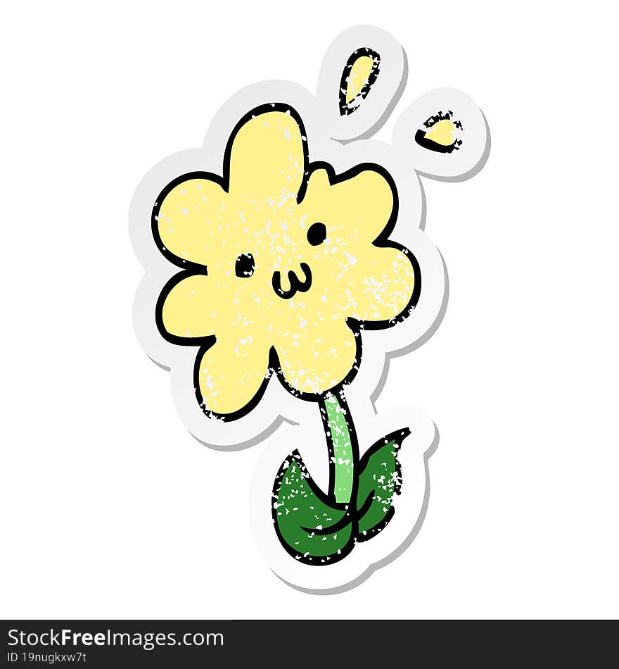 distressed sticker of a cartoon flower