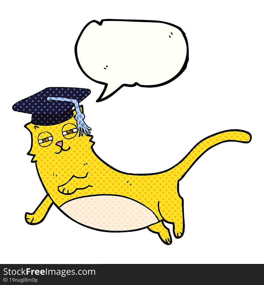 Comic Book Speech Bubble Cartoon Cat With Graduate Cap