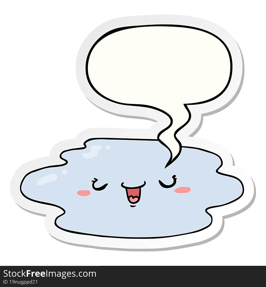 cartoon puddle with face with speech bubble sticker. cartoon puddle with face with speech bubble sticker