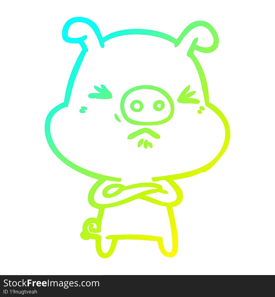 Cold Gradient Line Drawing Cartoon Grumpy Pig