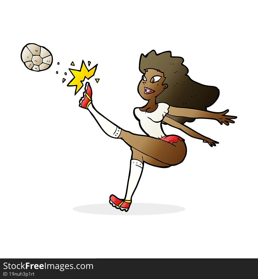 Cartoon Female Soccer Player Kicking Ball