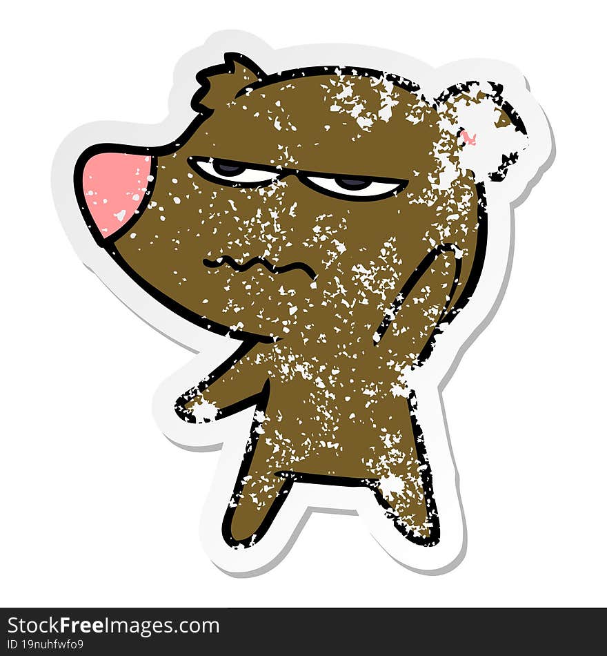 distressed sticker of a annoyed bear cartoon