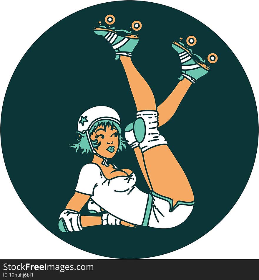 tattoo in traditional style of a pinup roller derby girl. tattoo in traditional style of a pinup roller derby girl